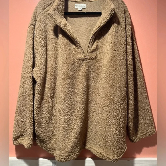 Koolaburra by UGG Brushed Back Sherpa Sweater Amphora Tan 1X New NWOT - Picture 2 of 4